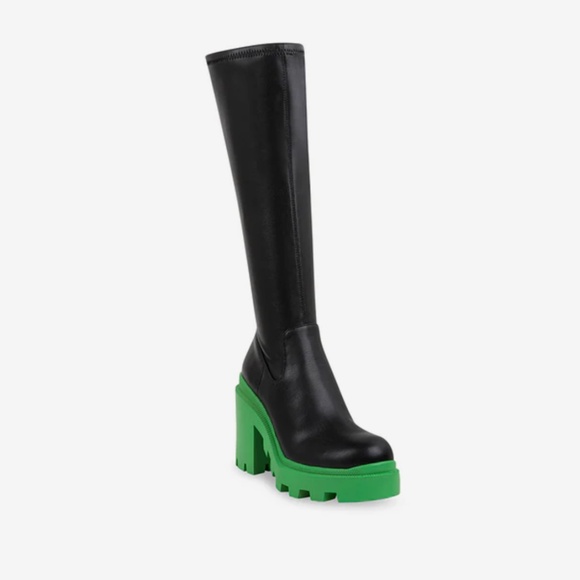 Steve Madden Green Black Leather Platform Boots - Picture 3 of 5
